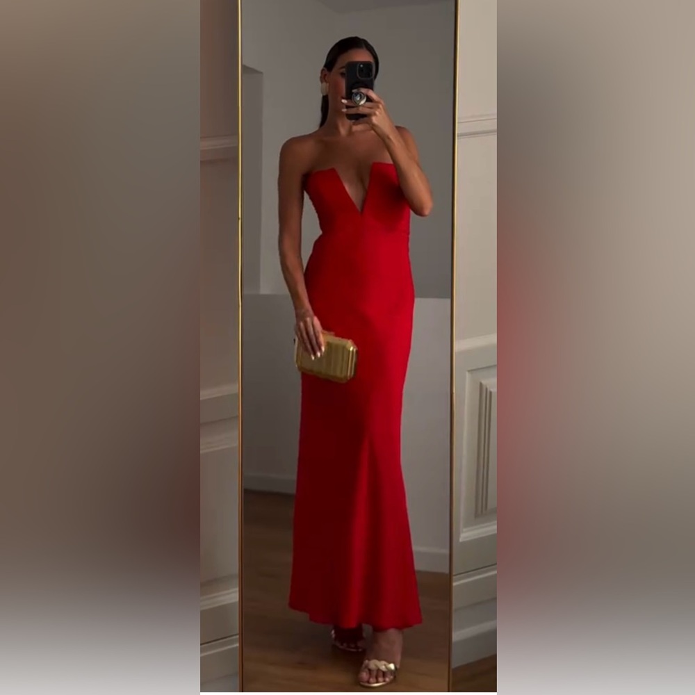 ZARA RED RUCHED STRAPLESS DRESS - Picture 12 of 16